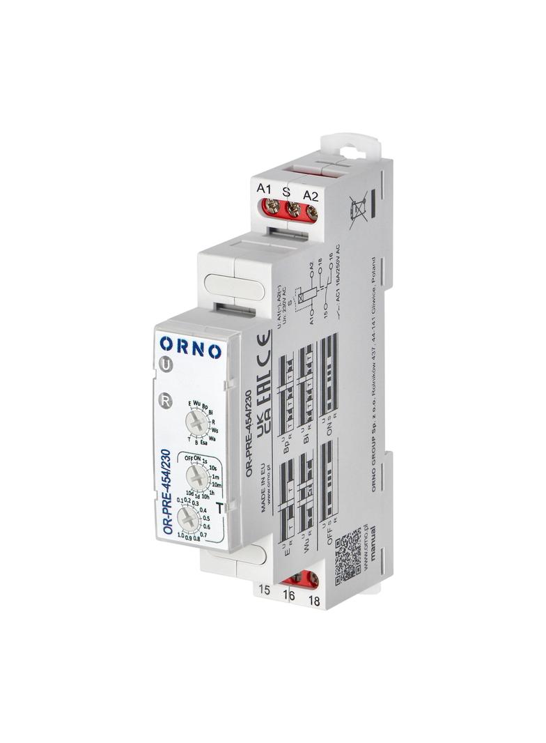 Przekaźnik czasowy 10 funkcji 230VAC OR-PRE-454/230 ORNO