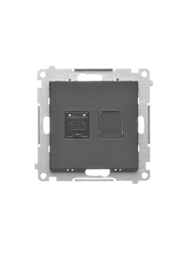 Simon 55 Gniazdo komputerowe pojedyncze RJ45 kategoria 6 z przesłoną przeciwkurzową Czarny mat