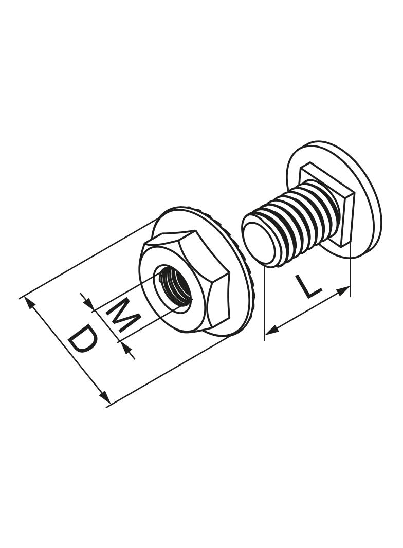 Śruba z łbem grzybkowym + nakrętka kołnierzowa ząbkowana (komplet) 6x12 E