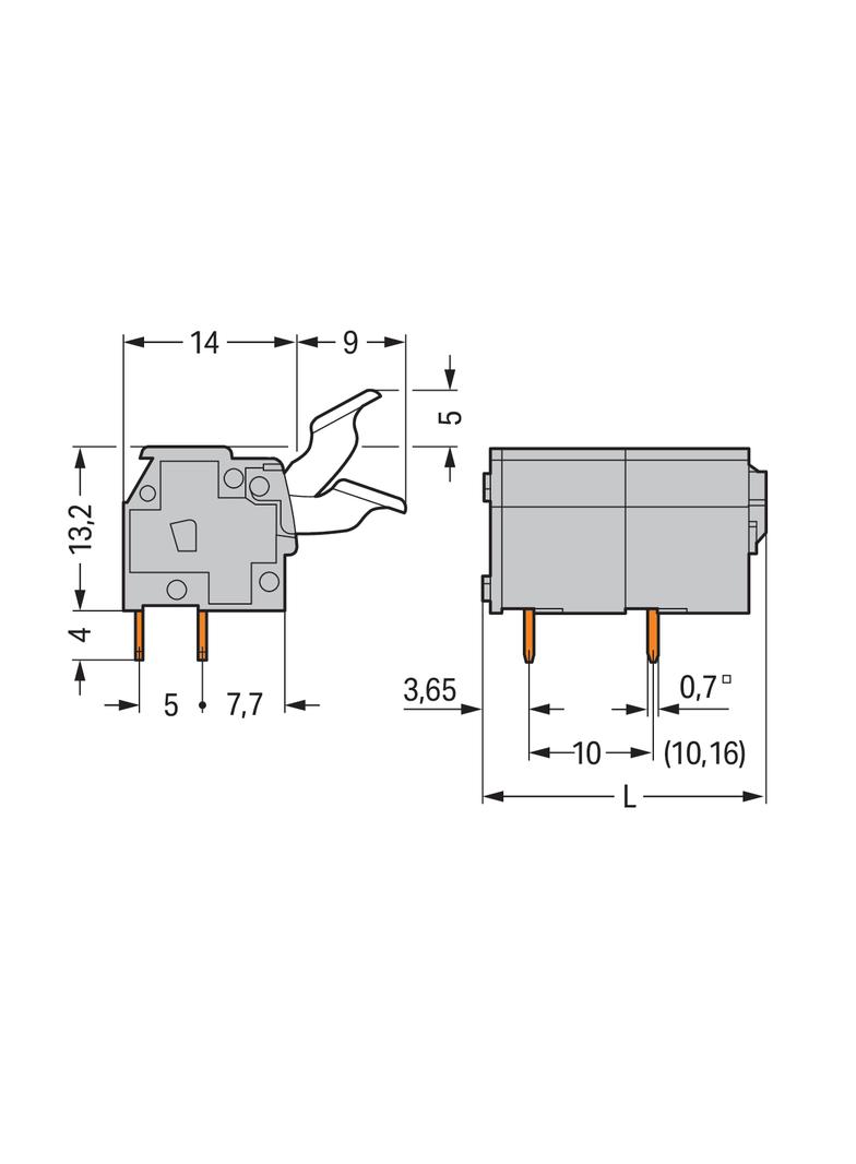 listwa zaciskowa do pł. drukowanych 12-torowa szara raster 10/10,16 mm