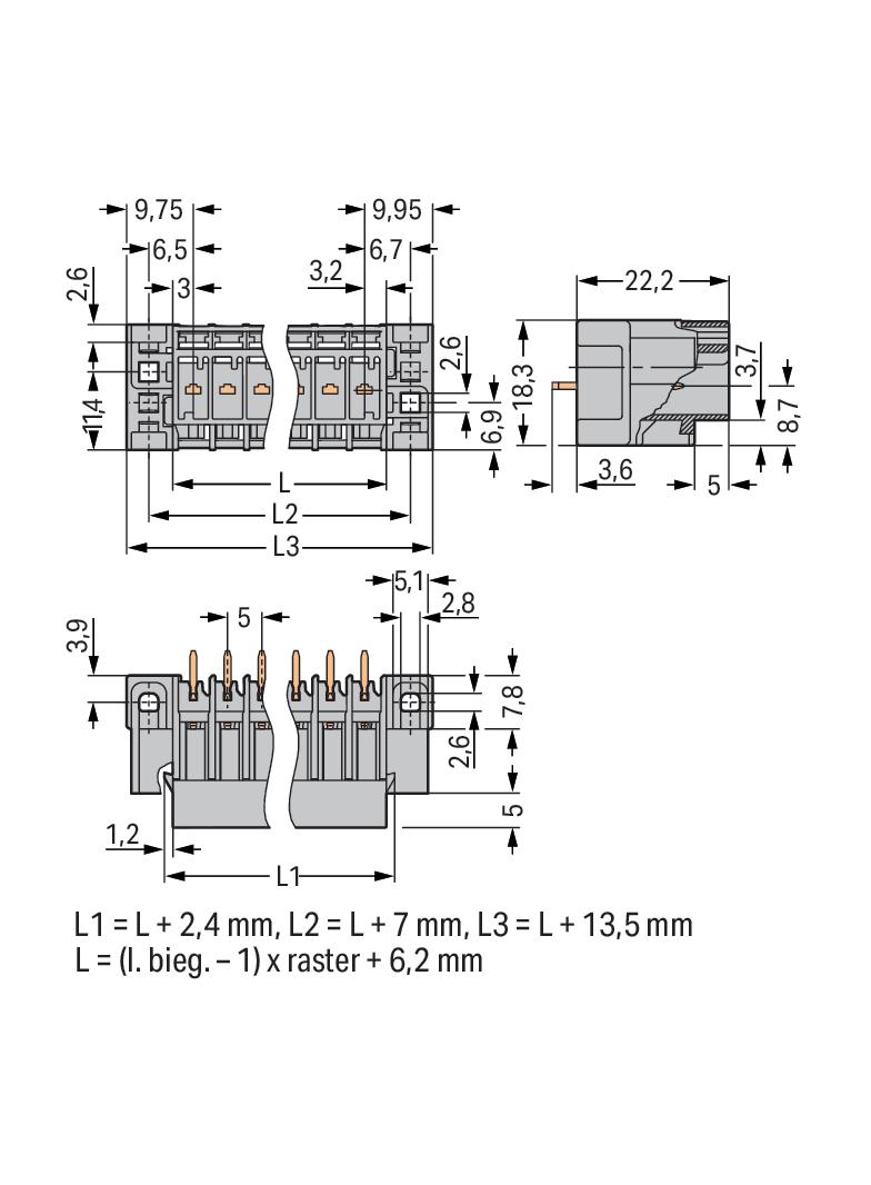 X-COM wtyk 12-biegunowy szary raster 5 mm