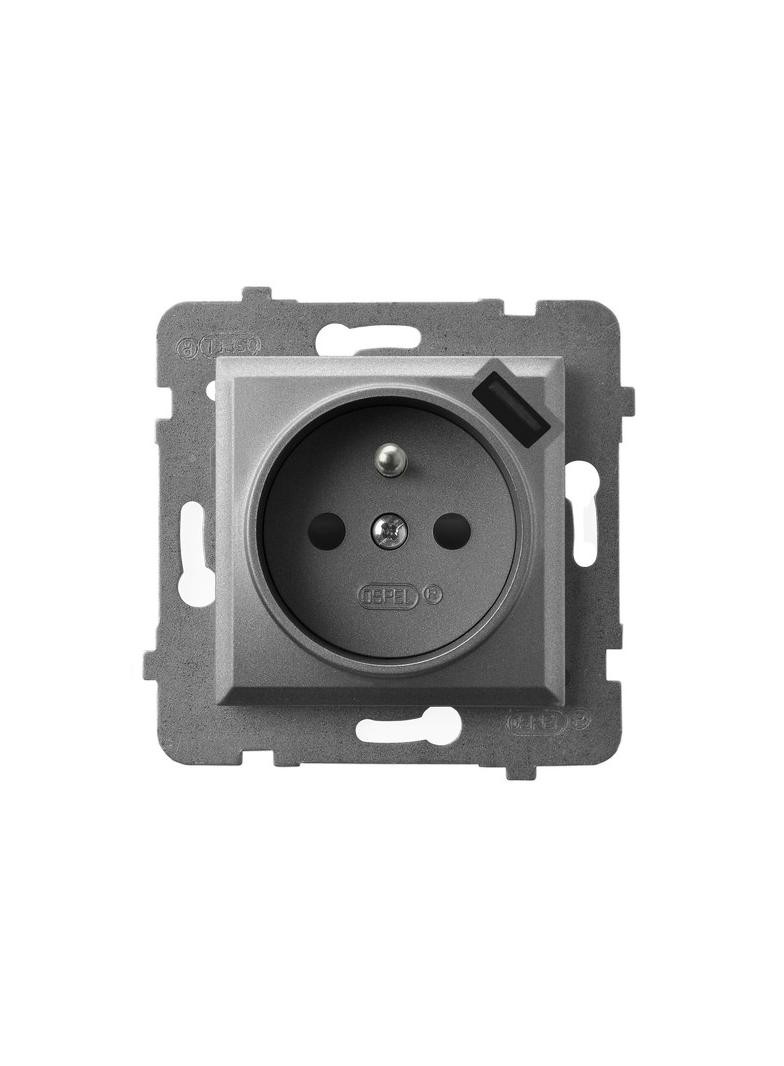 ARIA Gniazdo pojedyncze z uziemieniem z przesłonami torów prądowych, z ładowarką USB - kolor szary m
