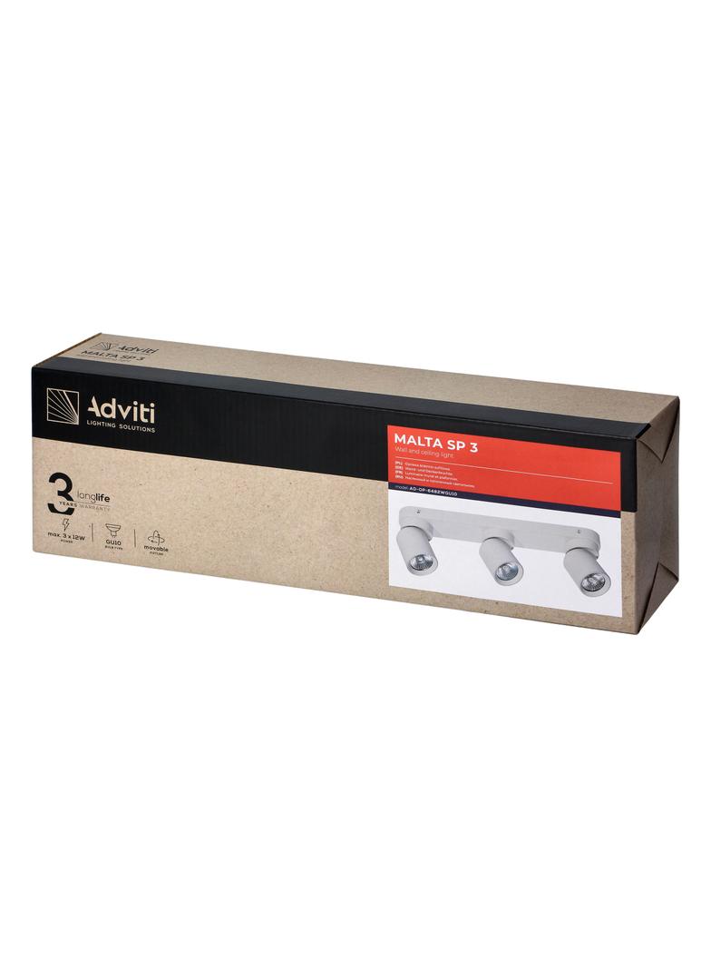 Oprawa ścienno-sufitowa MALTA SP 3 GU10 max. 3x12W IP20 biała ADVITI AD-OP-6482WGU10 ORNO