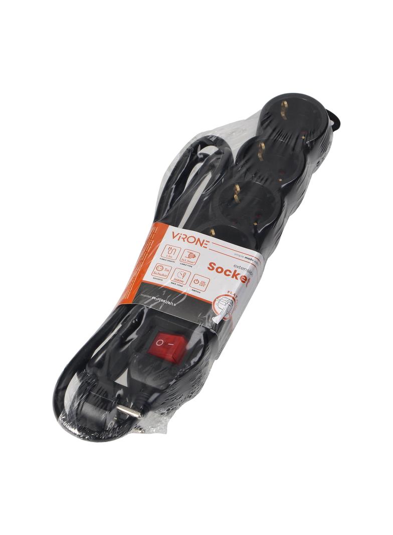 Przedłużacz 5-krotny 2P+Z (Schuko), z wyłącznikiem, 5m H05VV-F 3x1,5mm2, Imax=16A, płaska wtyczka, c