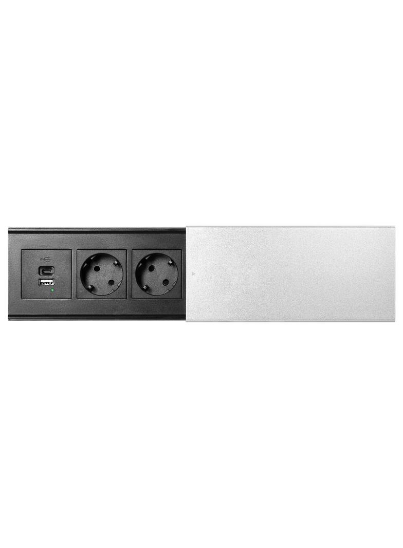 "Gniazdo meblowe z przesuwną klapką i przewodem 1,8m, 2x2P+Z (Schuko), 2xUSB (typ A+C