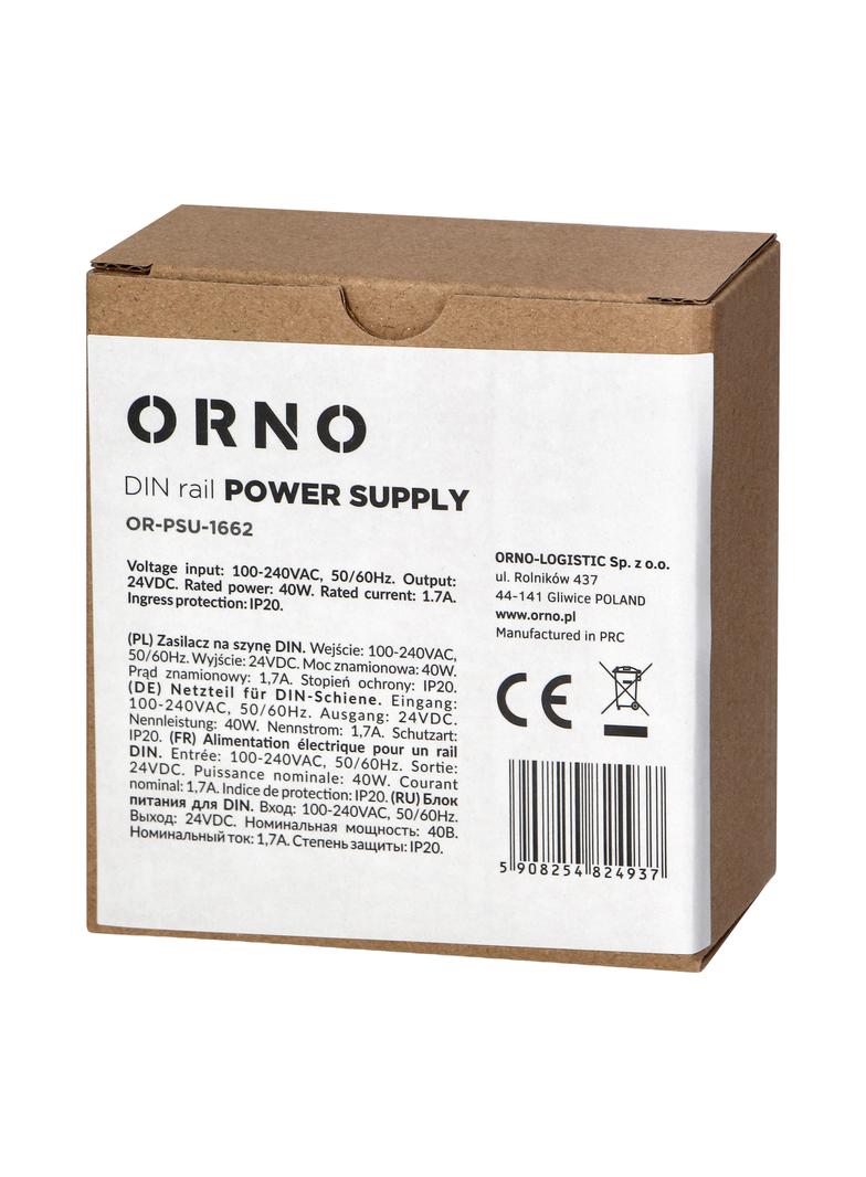 Zasilacz przemysłowy na szynę DIN 24VDC 1,7A 40W obudowa z tworzywa sztucznego OR-PSU-1662 ORNO
