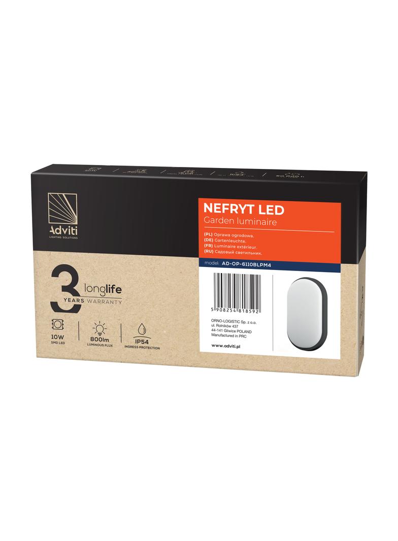 NEFRYT LED 10W, oprawa ogrodowa, 800lm, IP54, 4000K, czarna AD-OP-6110BLPM4 ORNO