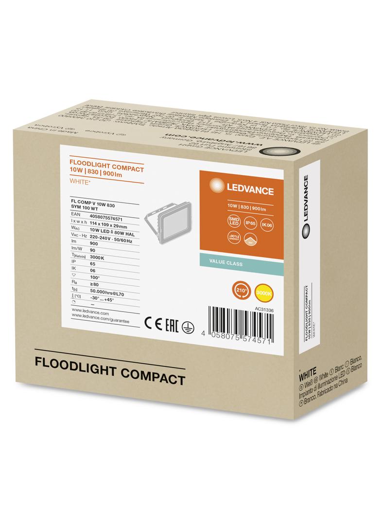Naświetlacz LED FLOOD COMPACT V 10W 830 SYM 100 WT 4058075574571 LEDVANCE