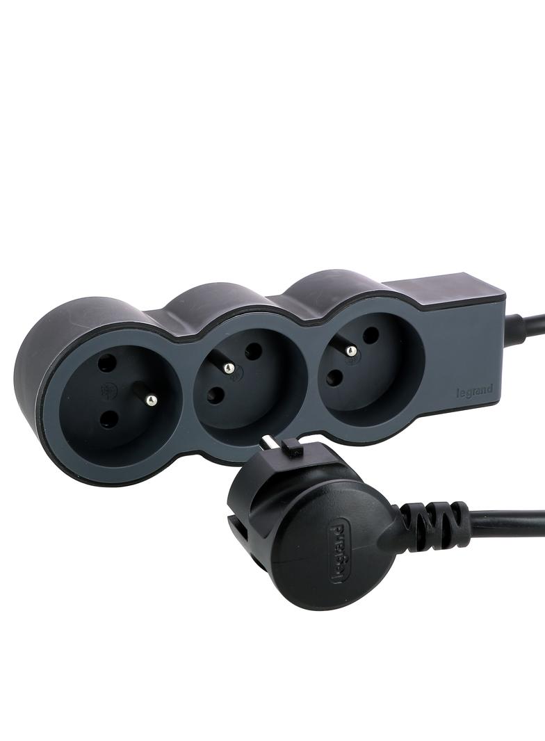 PRZEDŁUŻACZ STANDARD 3X2P+Z, Z PRZEWODEM 1.5 METRA 3X1.0 MM2 - CZARNY/GRAFITOWY, Legrand