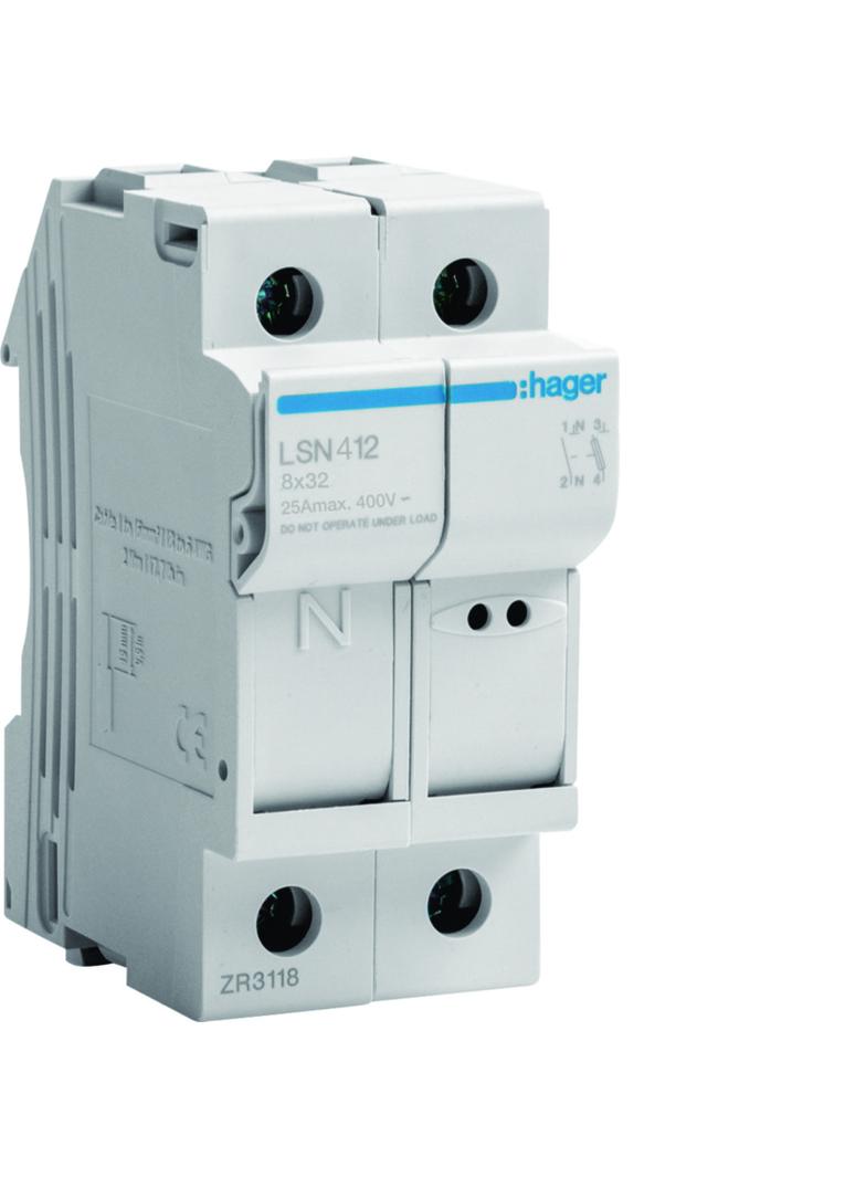 Rozłącznik bezpiecznikowy cylindryczny 1P+N 25A 8,5x31,5mm L32 LSN412 HAGER