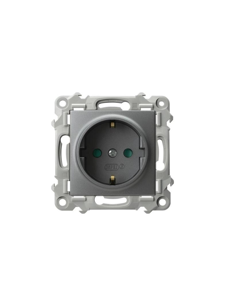 SZAFIR Gniazdo pojedyncze z uziemieniem schuko z przesłonami torów prądowych - kolor szary mat
