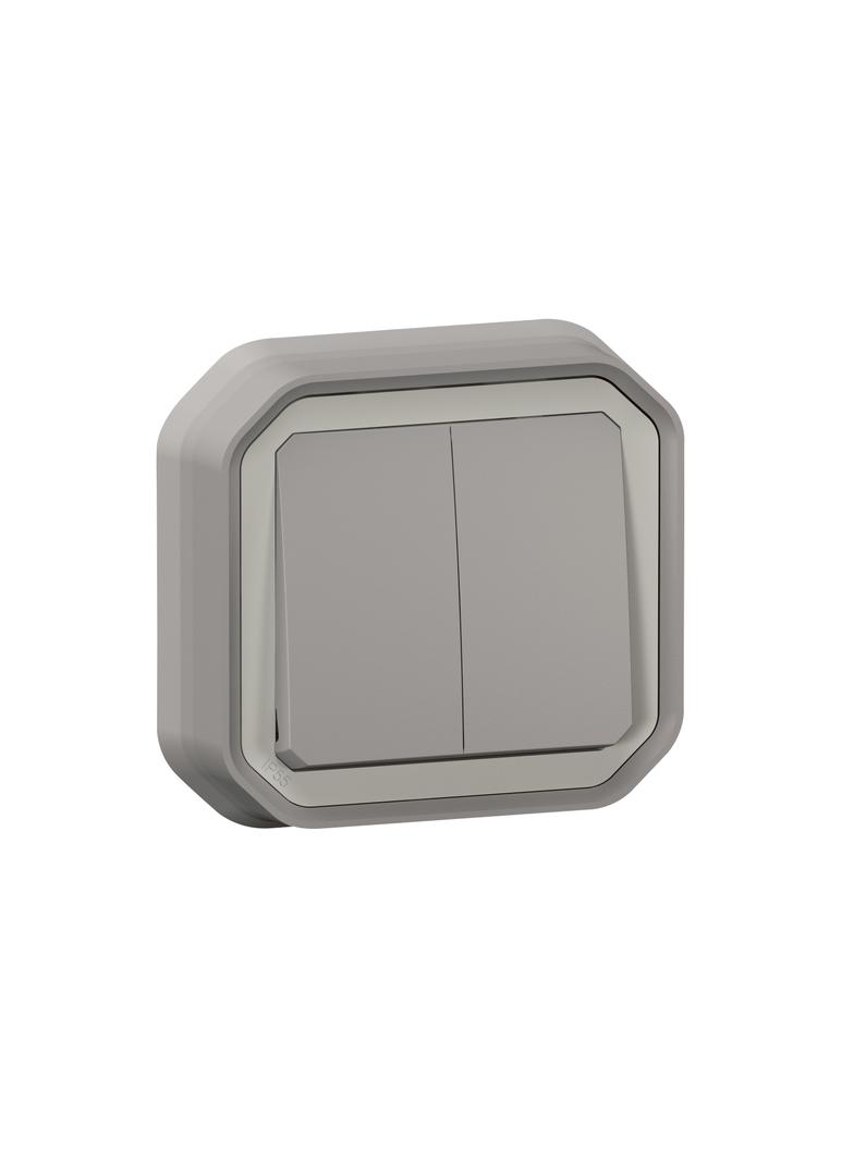 NOWE PLEXO - ŁĄCZ. PODWÓJNY/PRZY. PODWÓJNY KOMPLET PODTYNK. 10AX-250 V SZARY 069815L LEGRAND