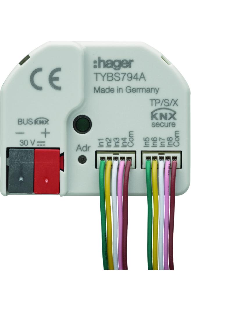 KNX e/s secure Wejście przyciskowe z wyjściem sterującym LED, 4-we + 4-wy TYBS794A HAGER