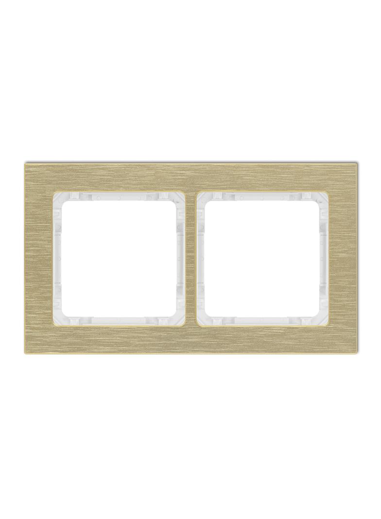 DECO Ramka uniwersalna podwójna - aluminium szczotkowane (ramka: kolor mosiężny; spód: biały) mosięż