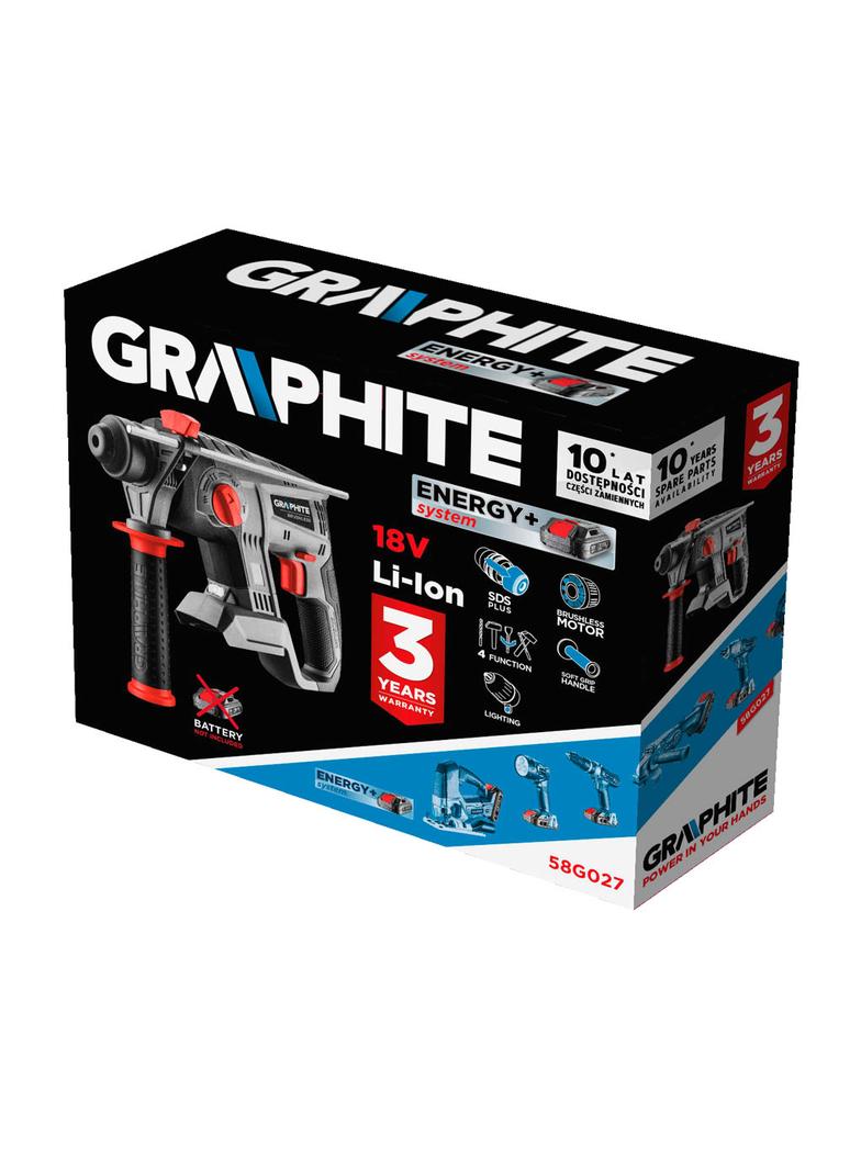 Młotowiertarka akumulatorowa bezszczotkowa Energy+ 18V, Li-Ion, udar 2.2J, bez akumulatora