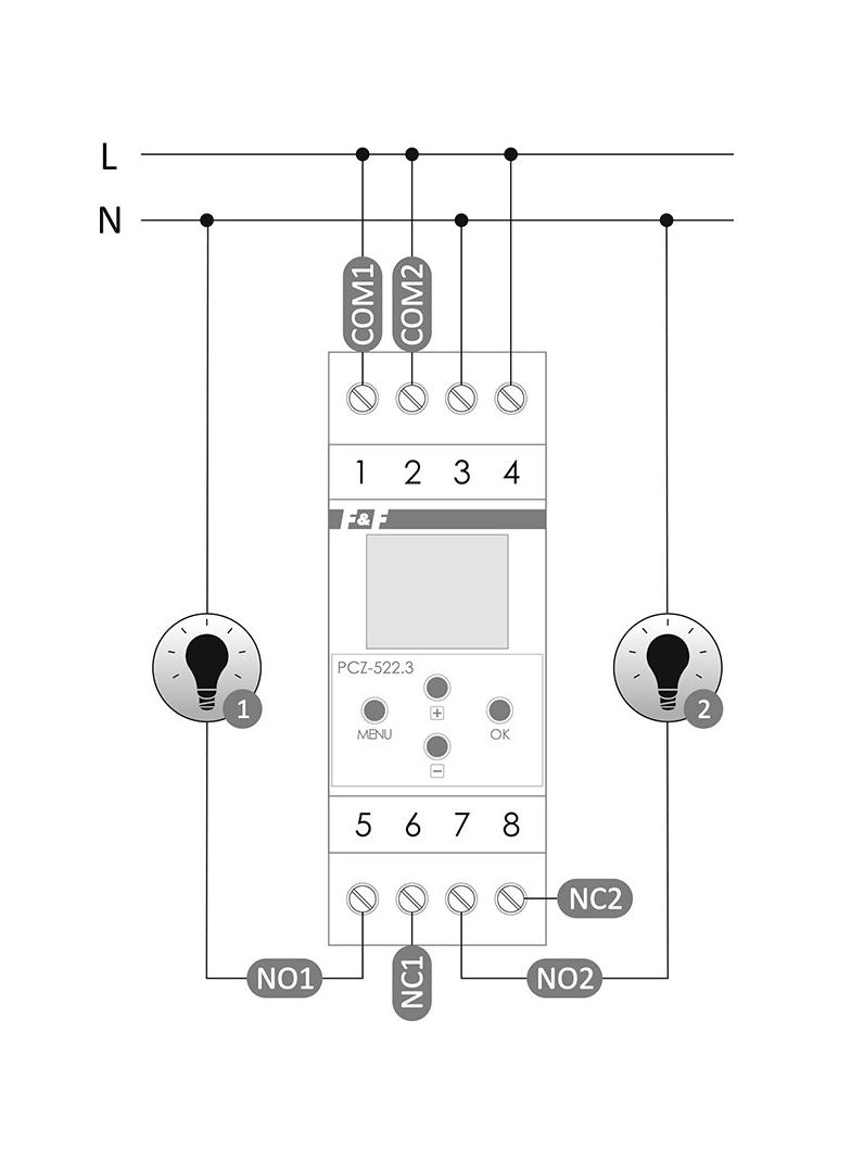 Zegar sterujący programowalny tygodniowy 2 kanałowy - programowalny przez NFC PCZ-522 F&F