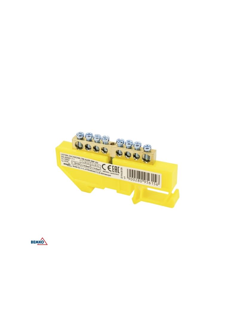 LISTWA ZACISKOWA NA SZYNĘ 6x9 8-TOROWA ŻÓŁTA