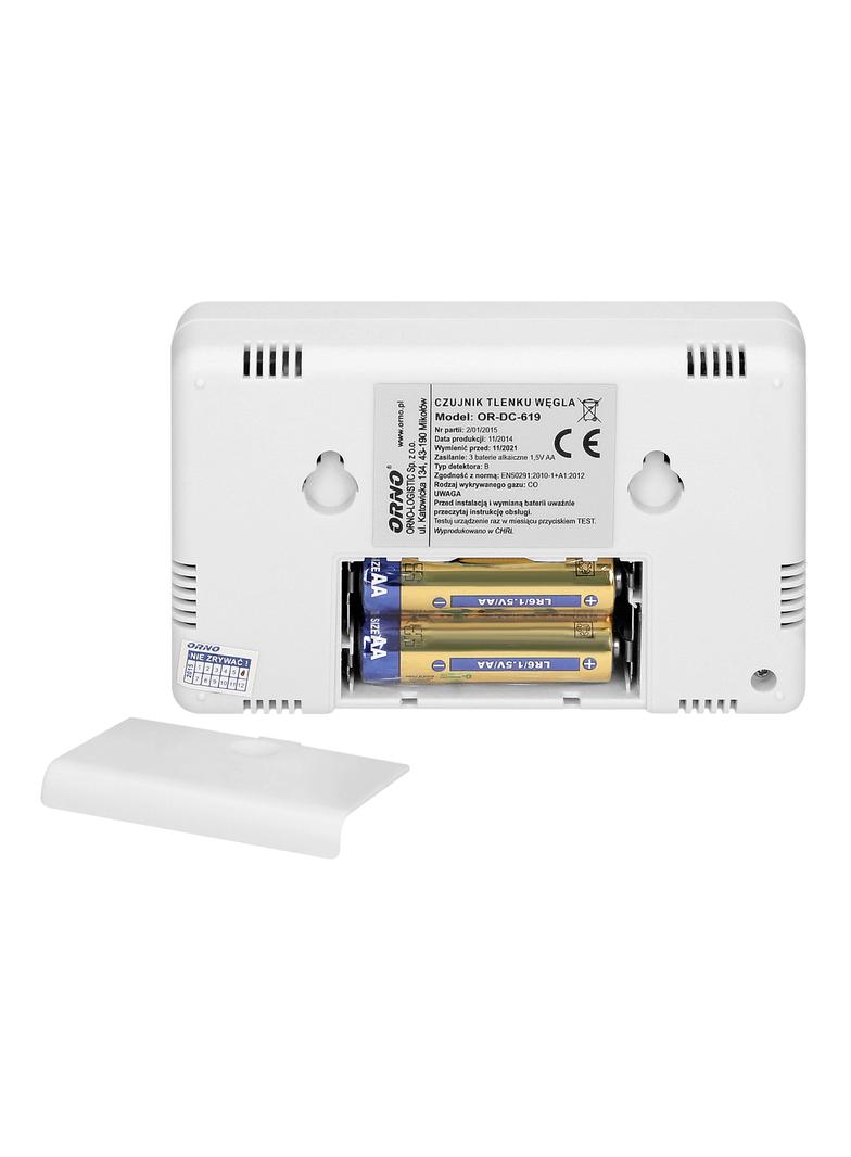 Bateryjny czujnik tlenku węgla (czadu) z wyświetlaczem prostokątny 3xAA TEST OR-DC-619-TEST ORNO