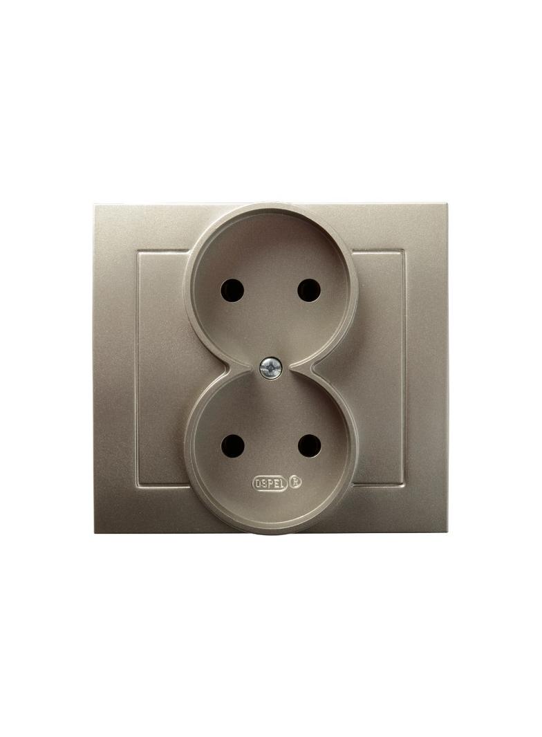 AS Gniazdo podwójne kompletne z ramką - kolor satyna light