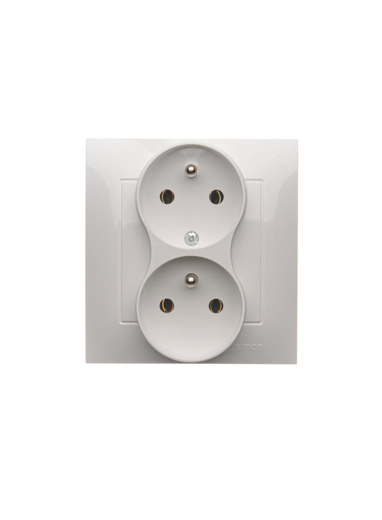 Simon 54 Gniazdo z/u podwójne z funkcją niezm. faz16A z. śrub. monoblok biały