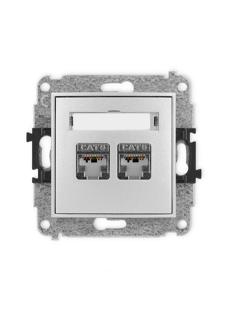 ICON Mechanizm gniazda komputerowego podwójnego 2xRJ45, kat. 6, ekranowany, 8-stykowy srebrny metali