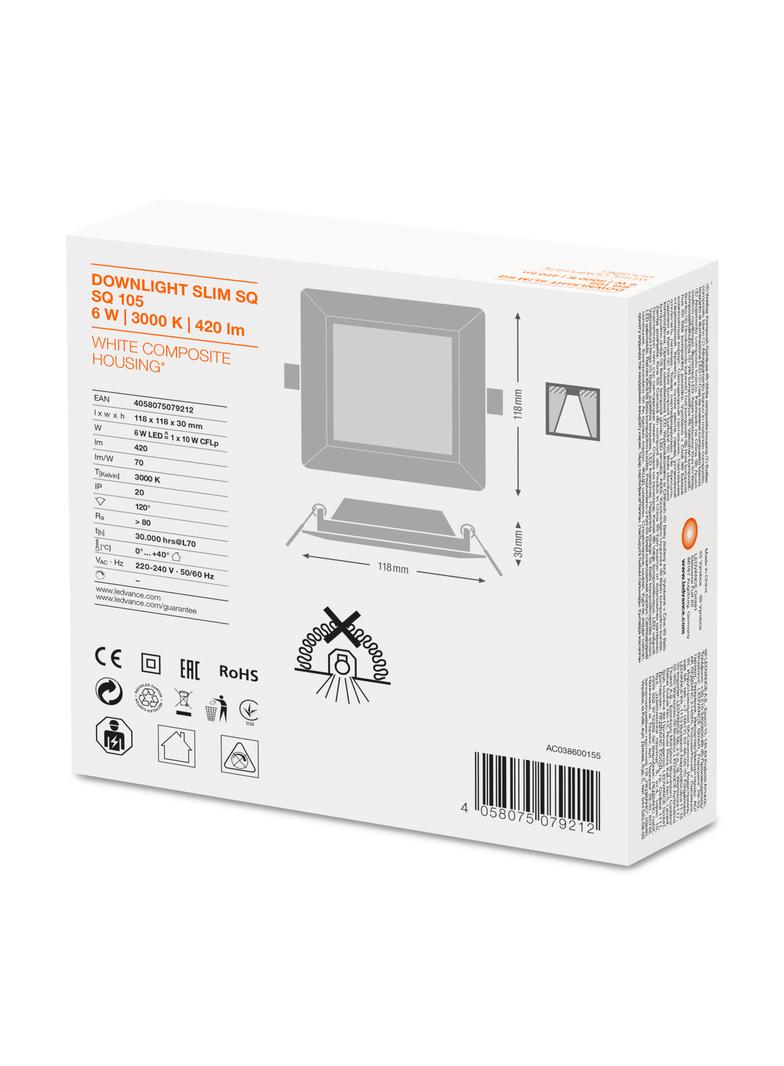 Oprawa DOWNLIGHT SLIM SQUARE 105 6W 3000K WT IP20