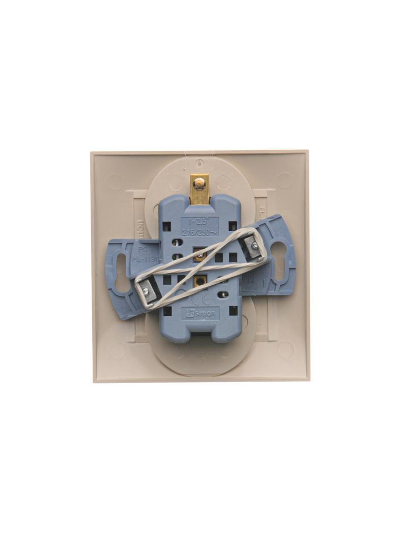 Simon 54 Gniazdo z/u podwójne z f. niezm. faz z przesłonami 16A z. śrub. monoblok kremowy