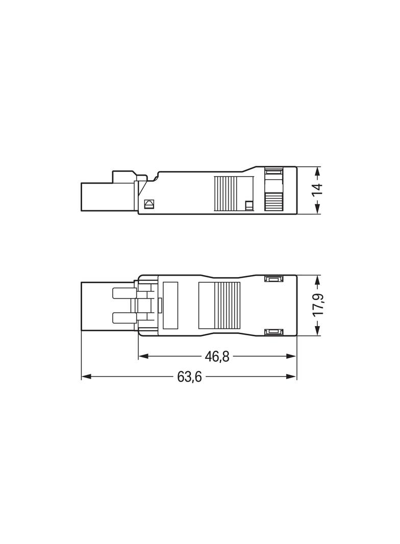WINSTA MINI wtyk 3-torowy czarny z obudową odciążającą naciąg