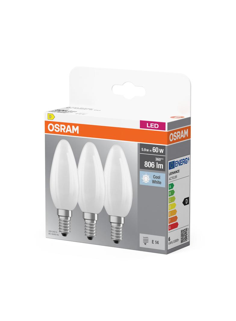 Żarówka LED x3 B35 Świeczka E14 5.5W = 60W 806lm 4000K Neutralna 300° BASE Osram