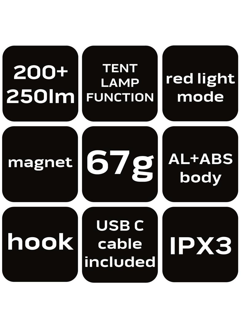 Lampa czołowa biwakowa 250+200lm