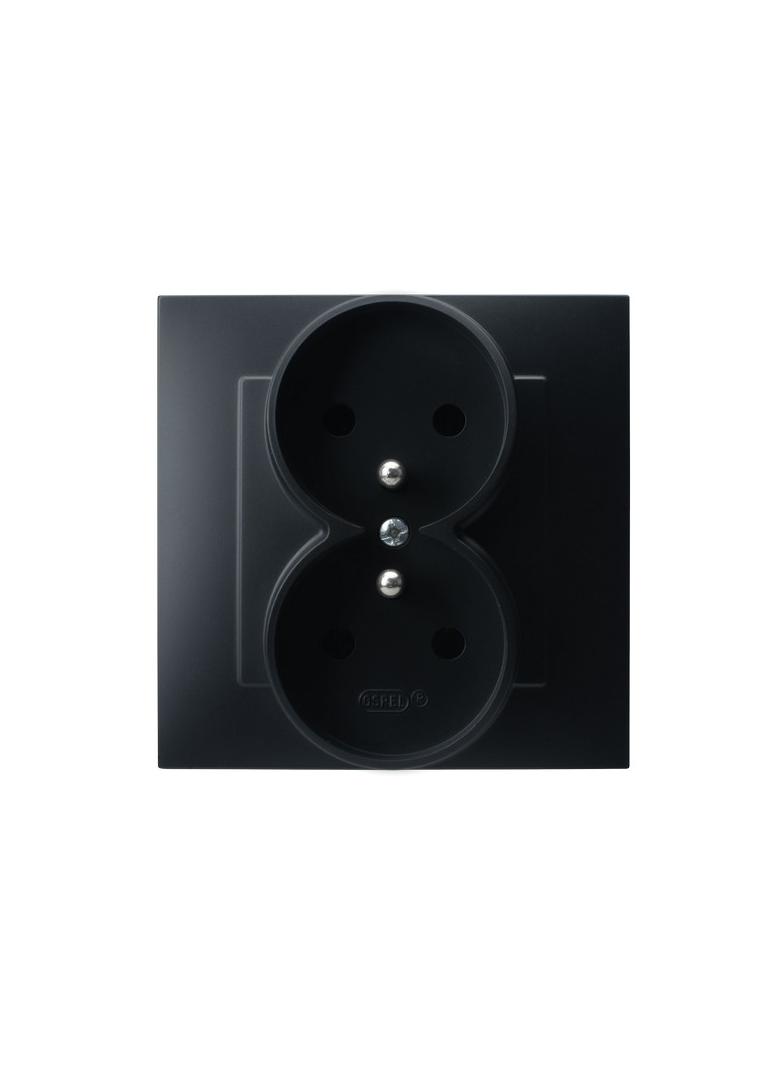 SZAFIR Gniazdo podwójne z uziemieniem kompletne z ramką - kolor czarny metalik