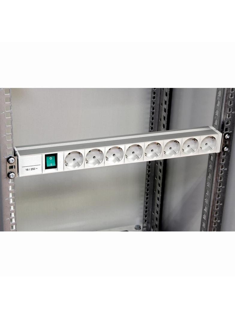 Panel VDE, typ B, 19x44, 8 gniazd, prof. aluminium 35°, 1U, LED, 230 VAC