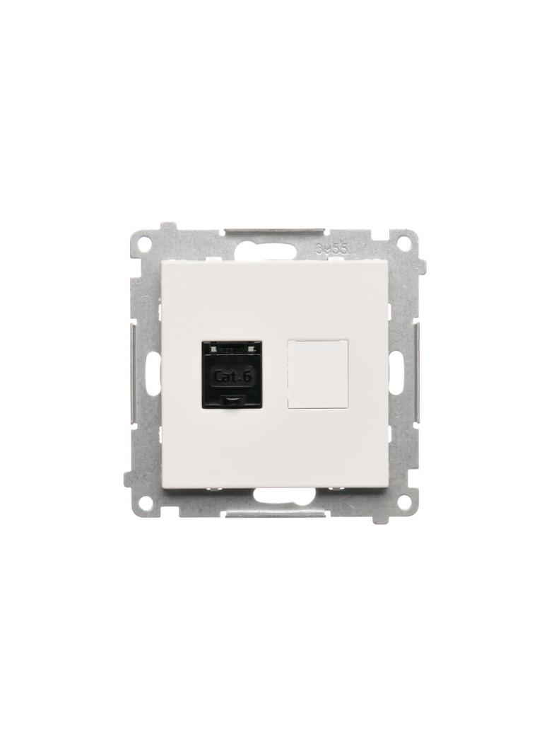 Simon 55 Gniazdo komputerowe pojedyncze RJ45 kategoria 6 z przesłoną przeciwkurzową Biały mat T61.01/111 KONTAKT