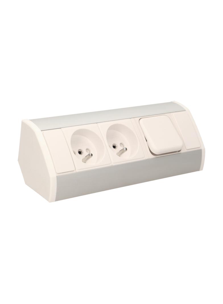Gniazdo meblowe 2x2P+Z z wyłącznikiem, biało-srebrne OR-GM-9002/W-G ORNO