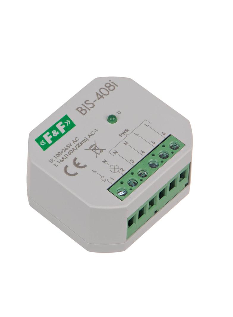 Przekaźnik bistabilny podtynkowy do podświetlanych przycisków z przekaźnikiem inrush 160A/20ms BIS-408-LED F&F