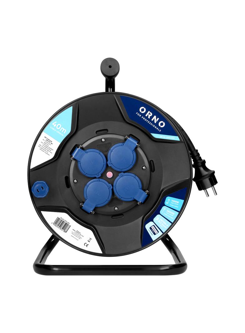 Przedłużacz bębnowy, 4 gniazda 2P+Z, kabel PVC H07RN-F 3x2,5mm2, długość 40m, termik, przesłony toró