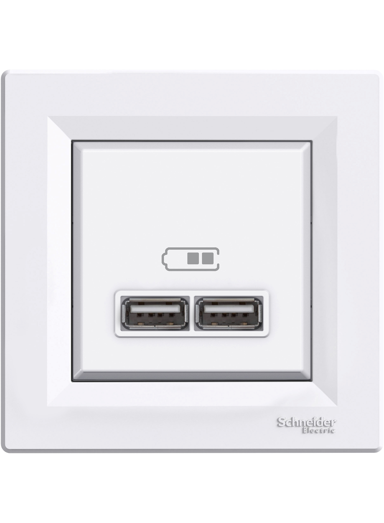 Asfora, gniazdo ładowarki USB 2.1A, z ramką, biały