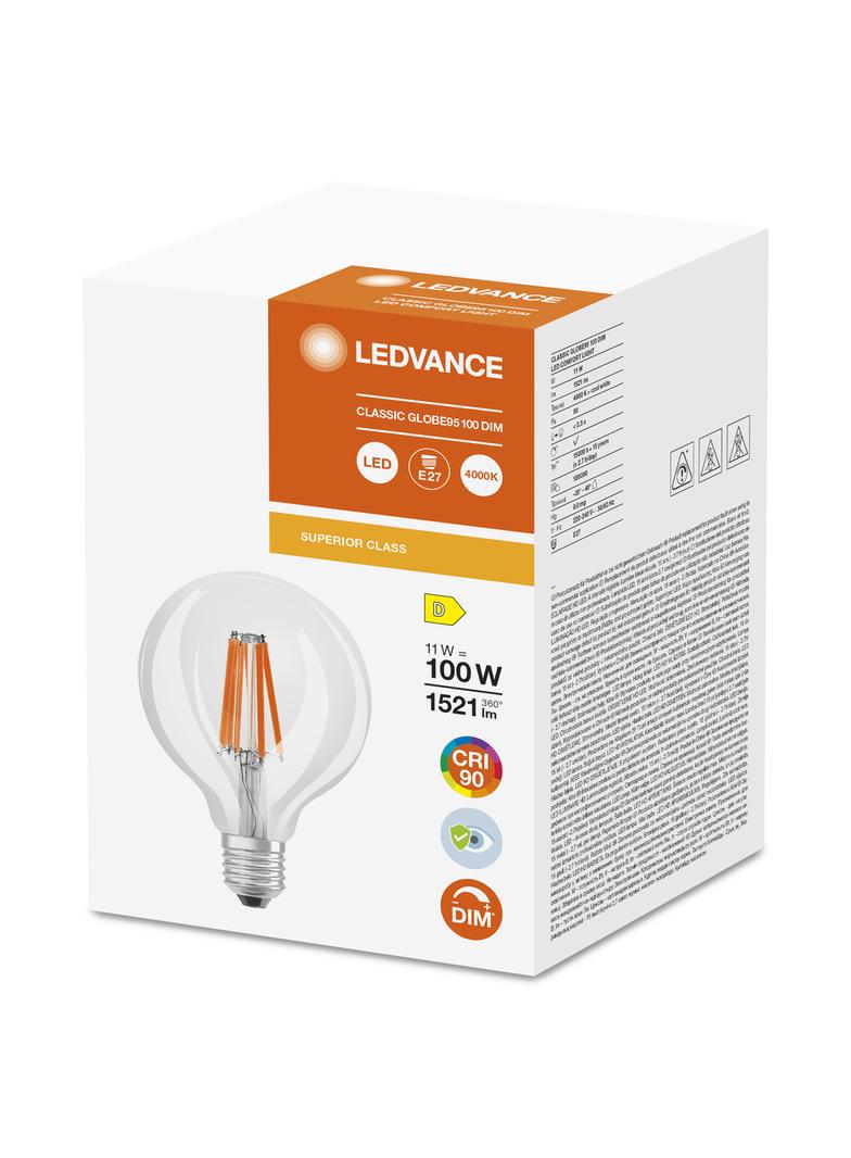 Lampa LED COMFORT/SUPERIOR DIM Classic 100 GLOBE95 Filament szkło przezroczyste 11W/940 E27