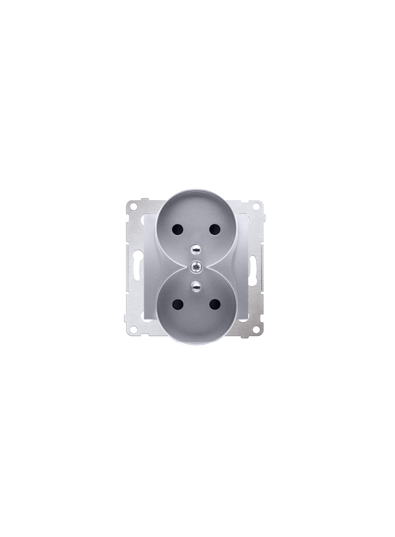 Simon 54 Nature Gniazdo wtyczkowe z uziemieniem z przesłonami podwójne do ramek NATURE 16A 250V zaciski śrubowe srebrny mat DGZ2MZN.01/43 KONTAKT