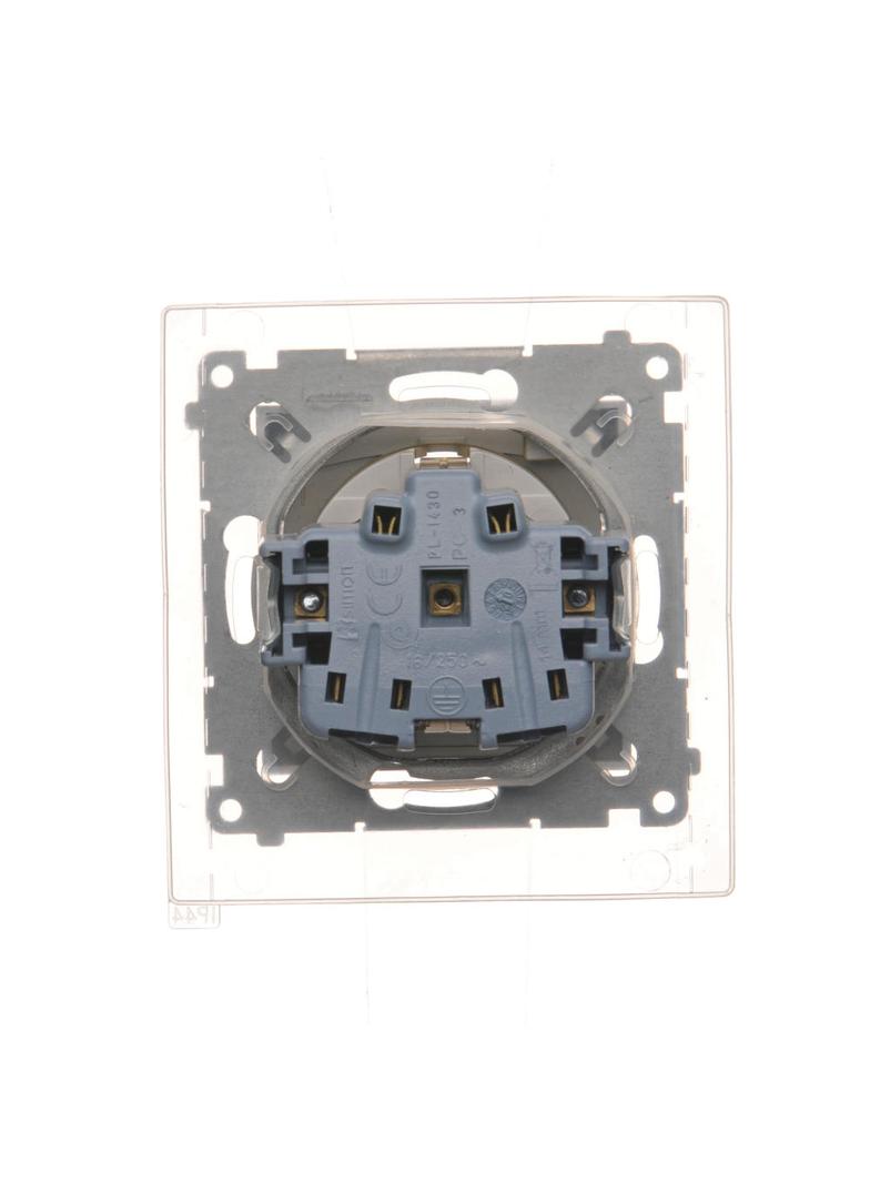Simon 54 Gniazdo Schuko IP44 z przesłonami z uszczelką ramki 16A z. śrub. klapka transp. złoty mat