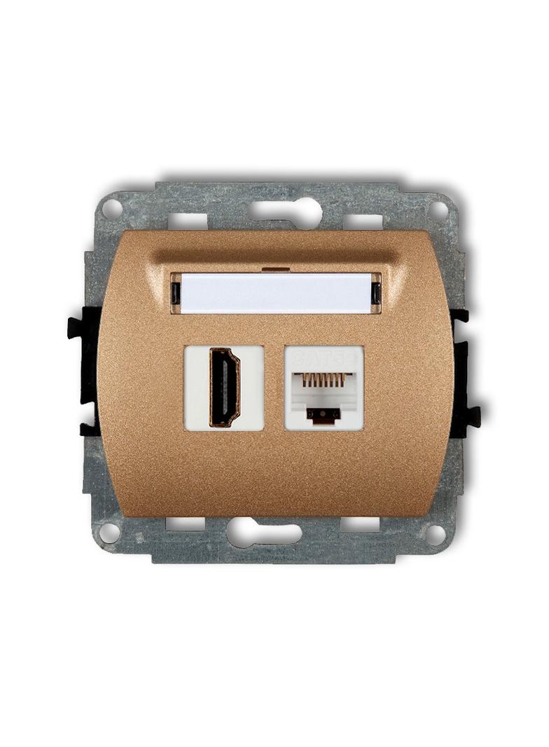 TREND Gniazdo pojedyncze HDMI 2.0, 4K + gniazda komp. poj. 1xRJ45, kat. 5e, 8-stykowy złoty metalik 8GHK 8GHK-45e KARLIK