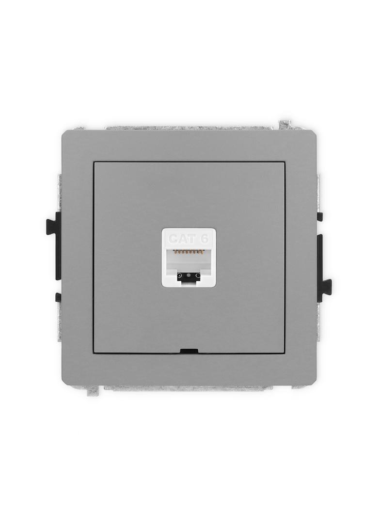 DECO Mechanizm gniazda komputerowego pojedynczego 1xRJ45, kat. 6, 8-stykowy, bez pola opisowego szar