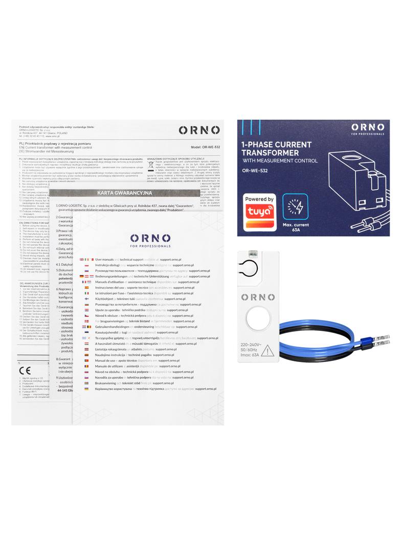 Przekładnik prądowy jednofazowy z rejestracją pomiaru, max. 250V/63A, Tuya Smart Wi-Fi
