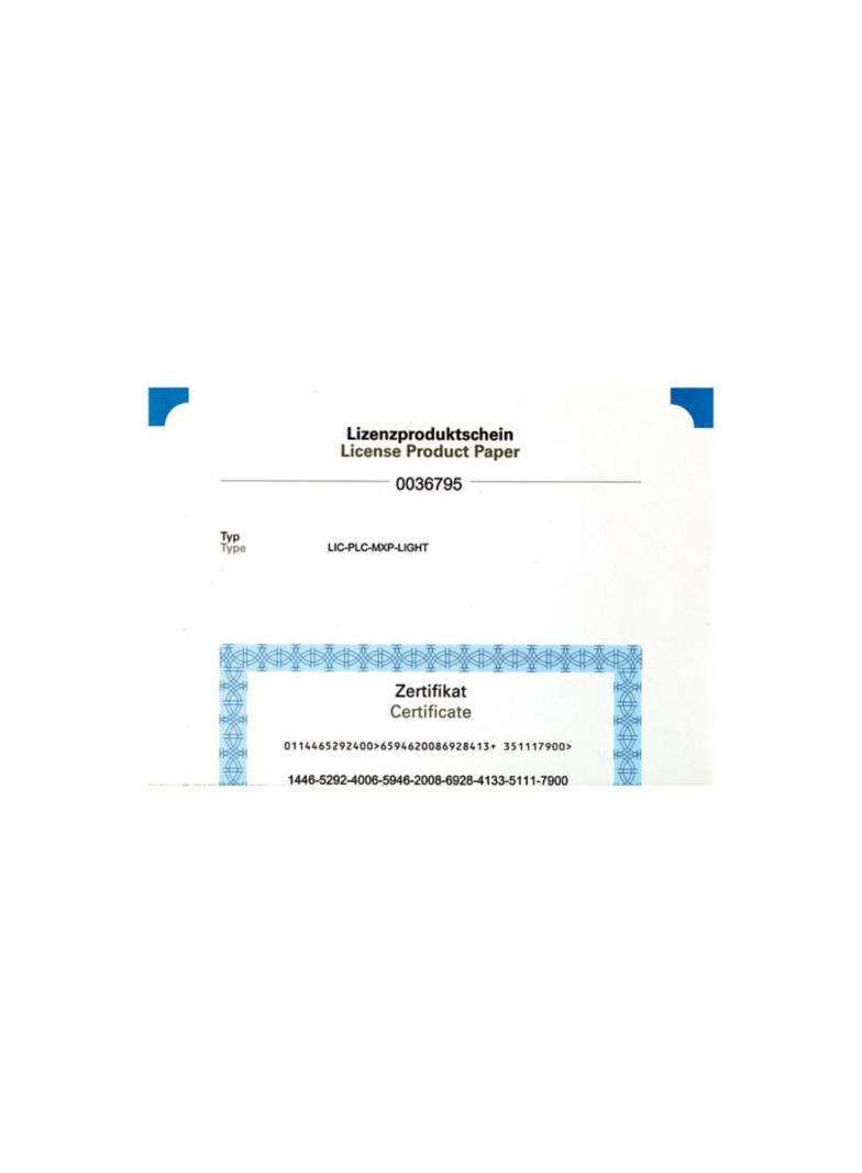 LIC-PLC-A Dokument licencyjny dla XV300 do uruchomienia PLC CoDeSys 2 lub 3