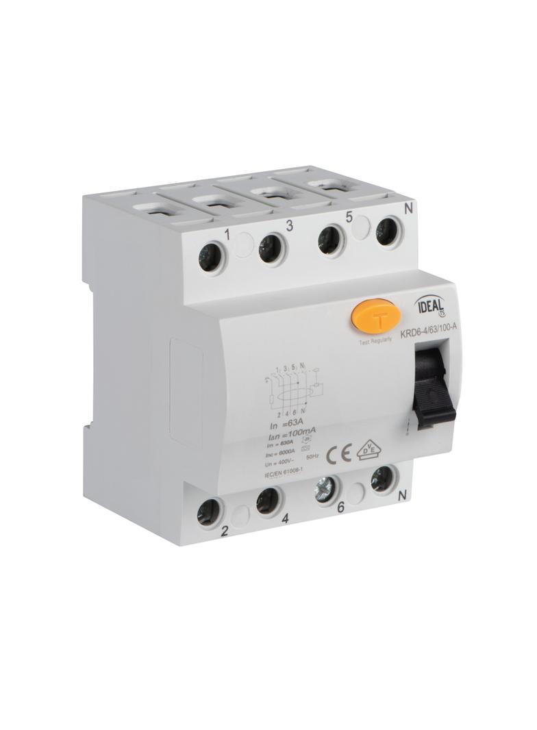 Wyłącznik różnicowoprądowy KRD6-4/63/100-A 3P+N 63A 100mA Typ A 23229 KANLUX