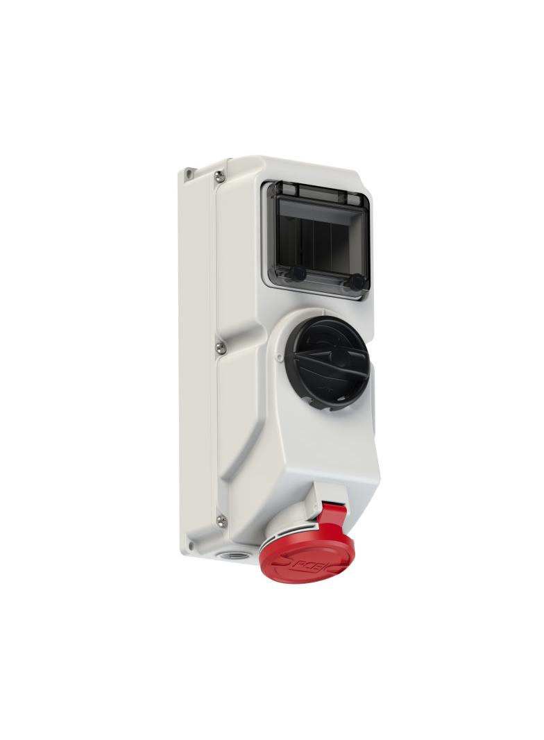 GNIAZDO Z WYŁĄCZNIKIEM 0-1, BLOKADĄ MECHANICZNĄ I SZYNĄ DIN TH35 32A 400V 3P+Z IP44 IP44