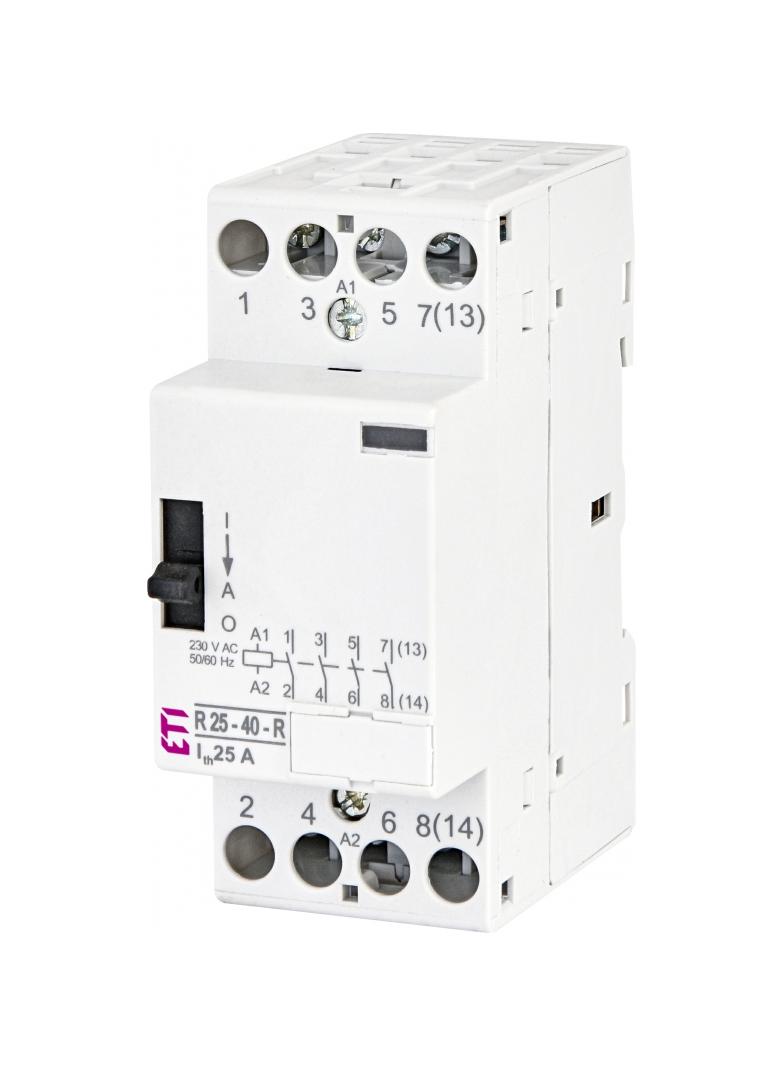 R 25-40-R-230V AC - Stycznik modułowy ze sterowaniem ręcznym 25A 1 styk rozwierny (1 mod. 1 bieg.)