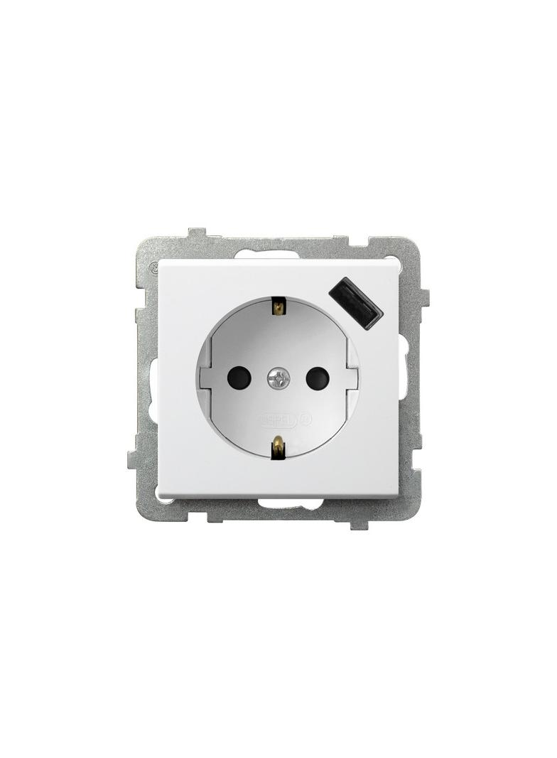 SONATA Gniazdo pojedyncze z uziemieniem schuko z przesłonami torów prądowych, z ładowarką USB - kolo