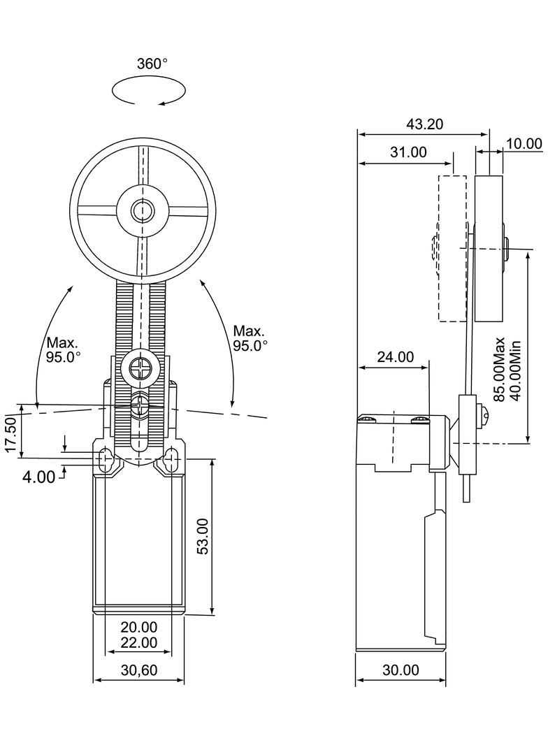 ŁĄCZNIK KRAŃCOWY (TWORZYWO) POPYCHACZ Z ROLKĄ