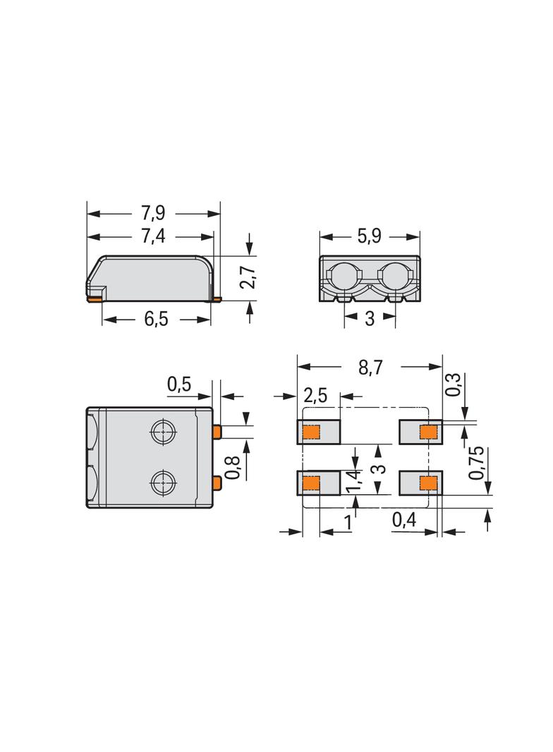 złączka SMD do płytek drukowanych 2-biegunowa raster 3 mm